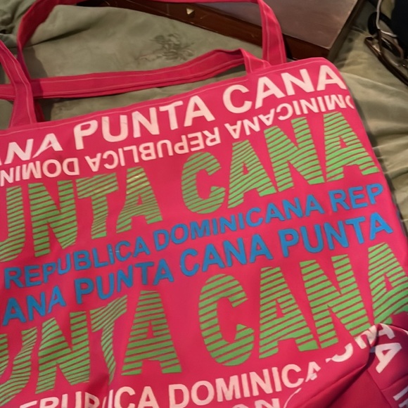 Punta Cana tote bag.  Pink and white.  Large size - Picture 4 of 5